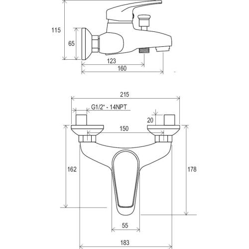 Змішувач для ванни настінний Ravak Neo-No 022.00/150 Змішувач для ванни настінний Ravak Neo-No 022.00/150