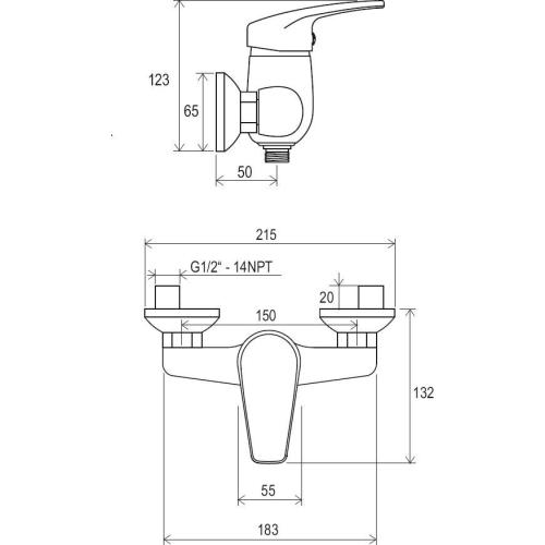 Смеситель для душа настенный Ravak Neo-No 032.00/150 150 мм
