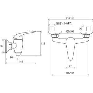 Змішувач для душу Ravak Suzan-SN 032.00/150 настінний 150 мм