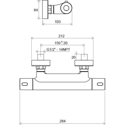 Смеситель для душа Ravak Termo 300 TE 033.00/150 настенный термостатический