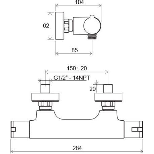 Смеситель для душа Ravak Termo 300 TE 032.00/150 настенный термостатический 150 мм