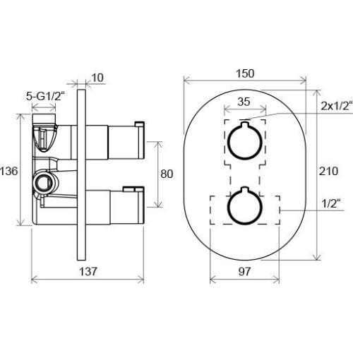 Смеситель скрытого монтажа Ravak Chrome CR 063.00 с переключателем