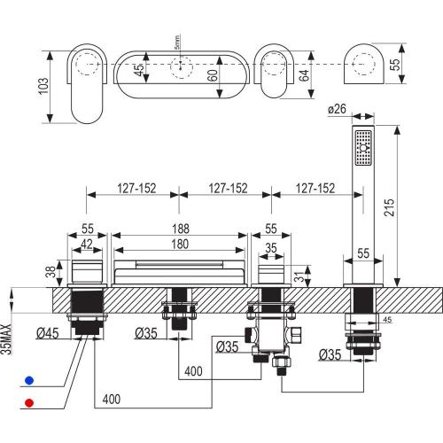 Змішувач врізний для ванни Ravak Chrome-CR 025.00 з лійкою Змішувач врізний для ванни Ravak Chrome-CR 025.00 з лійкою