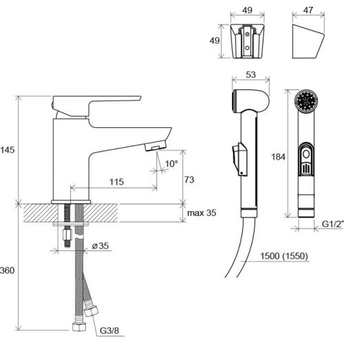 Змішувач для умивальника з гігієнічним душем Ravak BM 011.00 Змішувач для умивальника з гігієнічним душем Ravak BM 011.00