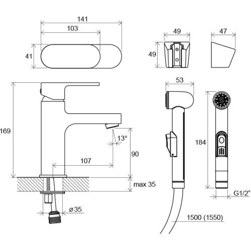 Змішувач для умивальника з гігієнічним душем Ravak Chrome-CR 112.00 Змішувач для умивальника з гігієнічним душем Ravak Chrome-CR 112.00