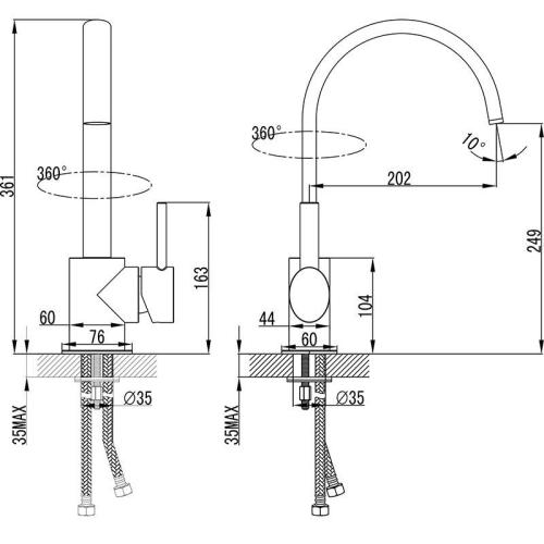 Змішувач для кухонного миття Ravak Freedom-FM 016.00 без донного клапана Змішувач для кухонного миття Ravak Freedom-FM 016.00 без донного клапана