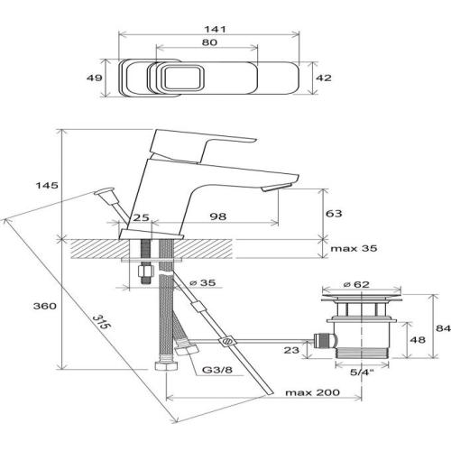 Змішувач для умивальника Ravak 10° Free з відкриванням стоку TD 011.00 140 мм