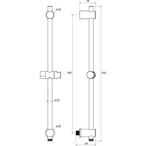 Душова штанга з рухомим тримачем та настінним висновком Ravak 975.00 60 см