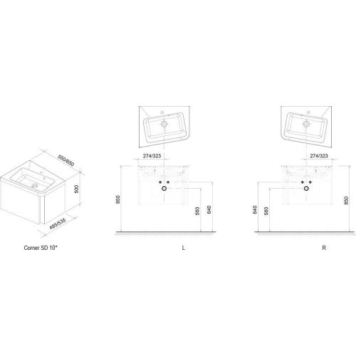 Шафка під кутовий умивальник SD Ravak 10°