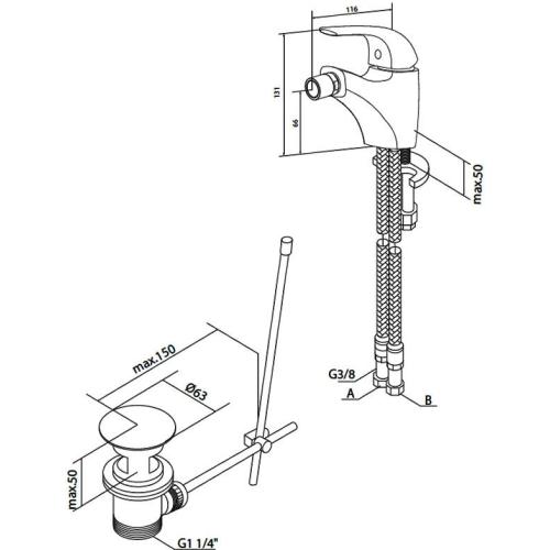 Змішувач для біде з донним клапаном Sense 1 F7583100 AM PM