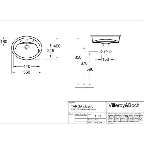 Раковина вбудована Villeroy & Boch Omnia Clasic 71265601 56х40