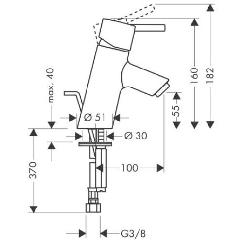 Hansgrohe Talis S Змішувач для раковини. Гнучка підводка, накидна гайка 3/8 32020000