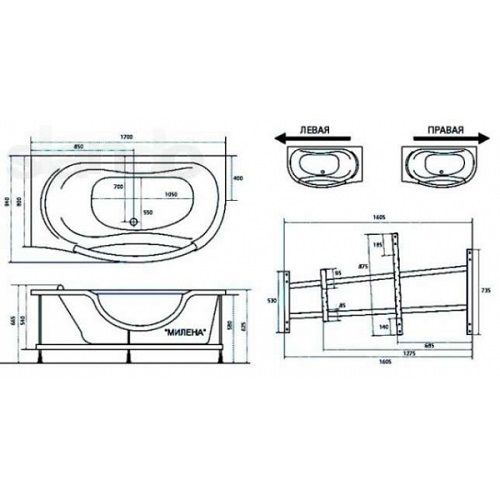 Акрилова ванна Тритон Мілена 170 права (сифон у подарунок) Акрилова ванна Тритон Мілена 170 права (сифон у подарунок)