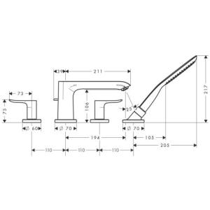 Hansgrohe Metris Змішувач для ванни, монтаж на край 31442000