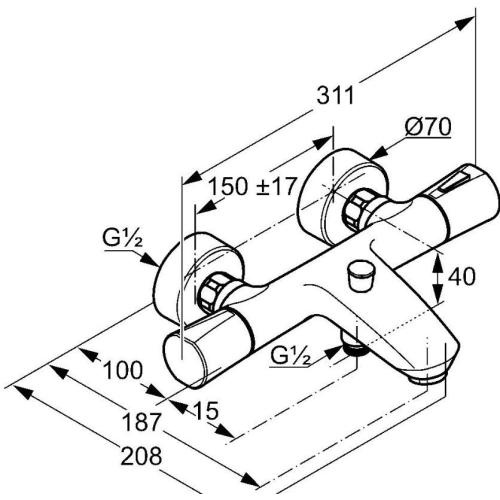Змішувач KLUDI ZENTA для ванни з термостатом Змішувач KLUDI ZENTA для ванни з термостатом