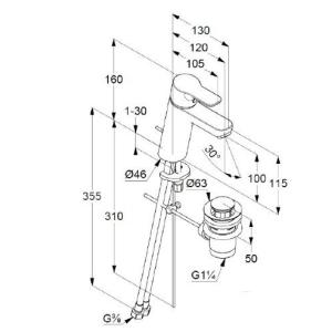Змішувач KLUDI Pure&Easy 100 для умивальника з донним клапаном