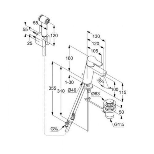 Змішувач KLUDI Pure&Easy для умивальника з гігієнічним гарнітуром