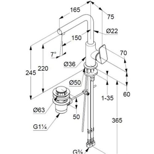 Смеситель KLUDI Pure&Style для умывальника с донным клапаном Смеситель KLUDI Pure&Style для умывальника с донным клапаном