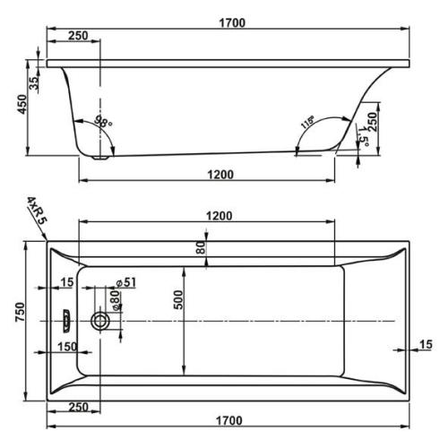 Ванна акрилова Vagnerplast Veronella 170х75