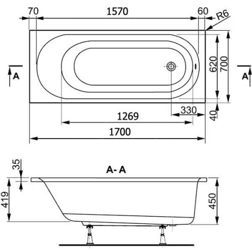 Ванна акриловая Vagnerplast Kasandra 170х70 Ванна акриловая Vagnerplast Kasandra 170х70