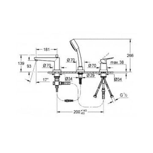 Змішувач для ванни/душу на 3 отвори Grohe BauLoop 25116000 Змішувач для ванни/душу на 3 отвори Grohe BauLoop 25116000