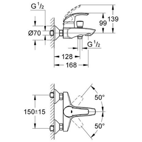 Змішувач для ванни Grohe Eurosmart 33300001 Змішувач для ванни Grohe Eurosmart 33300001