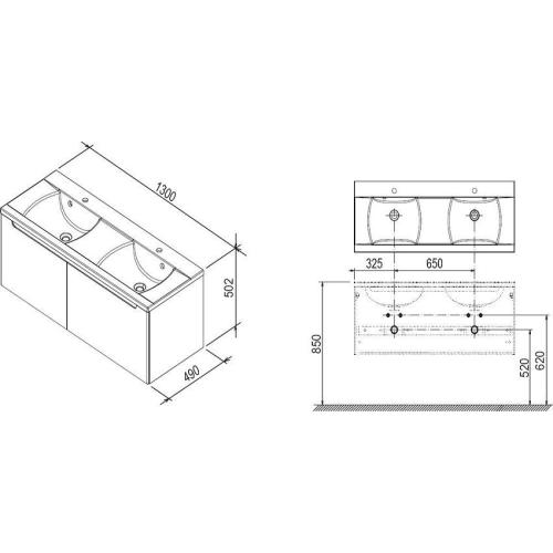Ravak SD Classic Шкафчик под двойной умывльник 1300мм