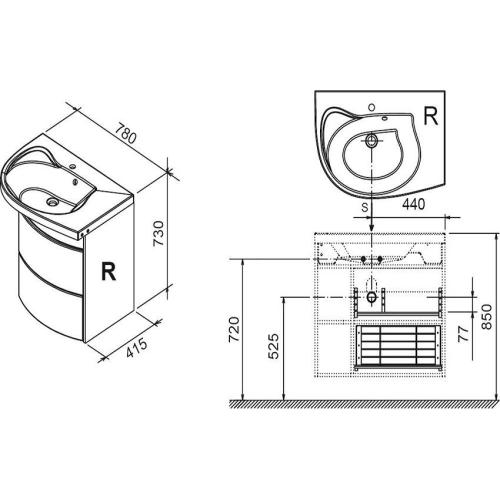 Ravak Шкафчик с умывльником Rosa Comfort SDU 780мм (левый, правый)