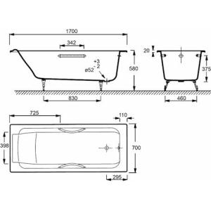Ванна чугунная Jacob Delafon Parallel 170х70 с ножками (E2947-00) Ванна чугунная Jacob Delafon Parallel 170х70 с ножками (E2947-00)