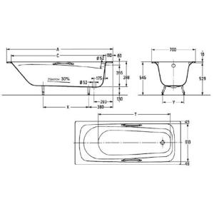 Ванна чугунная Jacob Delafon Melanie 170х70 с ножками та ручками (E2925-00)