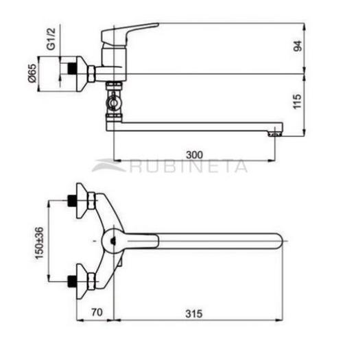 Смеситель для ванны Rubineta UNO-12/С