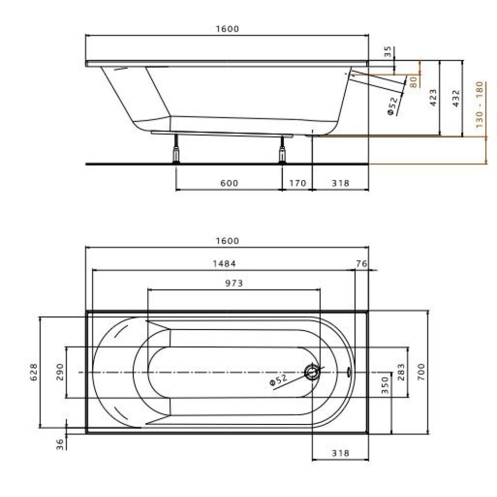 Акрилова ванна KOLO OPAL PLUS 160x70 (сифон у подарунок)