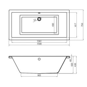 Акриловая ванна CERSANIT INTRO 150x75 (сифон в подарок)