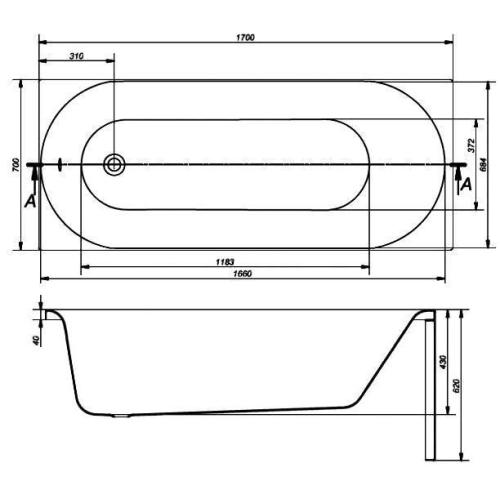 Акрилова ванна CERSANIT OCTAVIA 170x70 (сифон у подарунок)