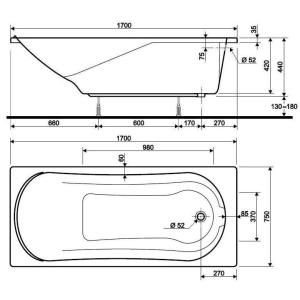 Акрилова ванна KOLO COMFORT 170х75 (сифон у подарунок) Акрилова ванна KOLO COMFORT 170х75 (сифон у подарунок)