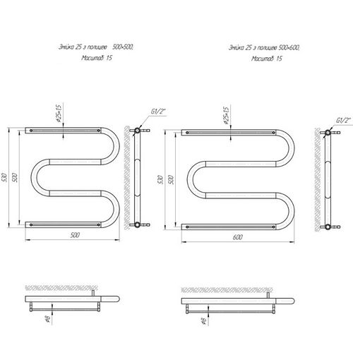 Полотенцесушитель Mario Змейка 25 с полочкой