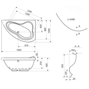 Ванна акрилова Bisante Венеція, права Ванна акрилова Bisante Венеція, права