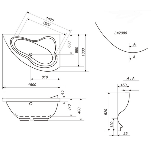 Ванна акрилова Bisante Венеція, права Ванна акрилова Bisante Венеція, права