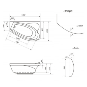 Ванна акрилова Bisante Едера, права
