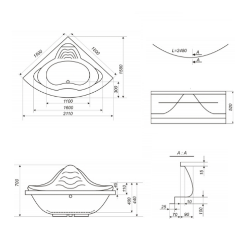 Ванна акриловая Bisante Ниагара
