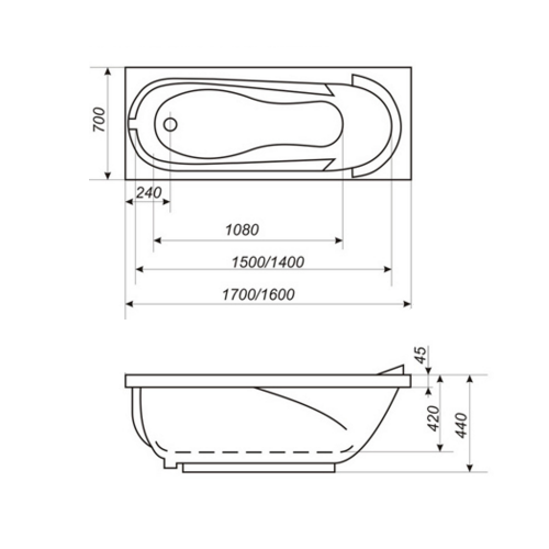 Ванна акрилова Bisante Мілано 160 Ванна акрилова Bisante Мілано 160