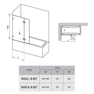 RAVAK Штора для ванни BVS 2-100 хром L/R