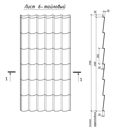 Композитная металлочерепица Queentile 6-тайловая