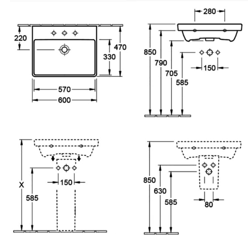 Раковина Villeroy & Boch Avento, 600х470 мм