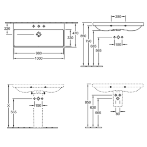 Раковина Villeroy & Boch Avento, 1000х470 мм Раковина Villeroy & Boch Avento, 1000х470 мм