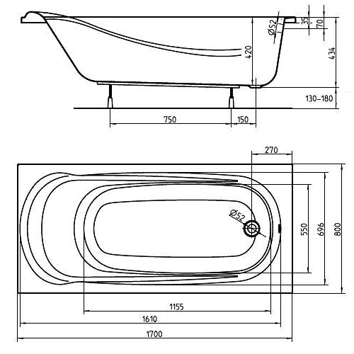 Акрилова ванна KOLO Saga 170х80 (сифон у подарунок) Акрилова ванна KOLO Saga 170х80 (сифон у подарунок)