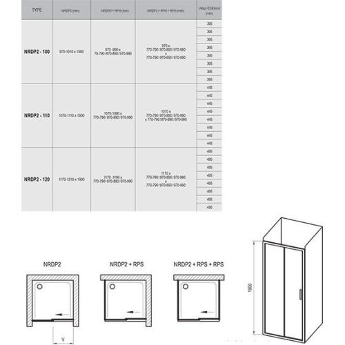 Душова кабіна Rapier NRDP2 + RPS Рама - білий, скло - гартоване прозоре