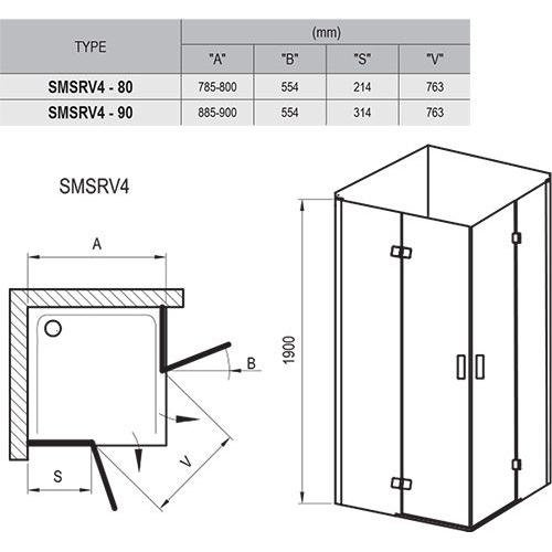 Душова кабіна SmartLine SMSRV4-80 Рама - хром, скло - гартоване прозоре Душова кабіна SmartLine SMSRV4-80 Рама - хром, скло - гартоване прозоре