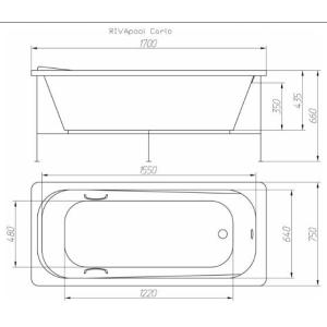 Ванна акриловая Riva Pool Carlo 170x75 см с ручками