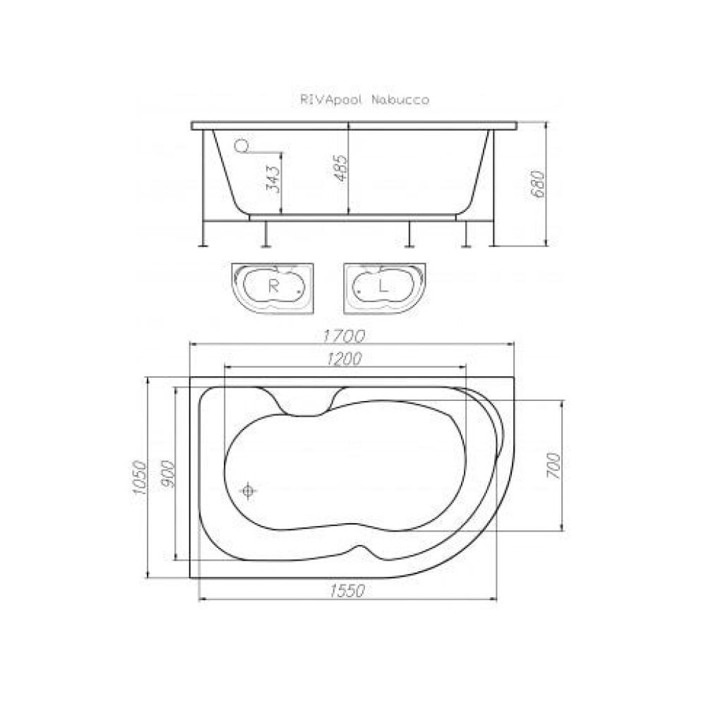 Ванна акрилова Riva Pool Nabucco 170x105 см L/R